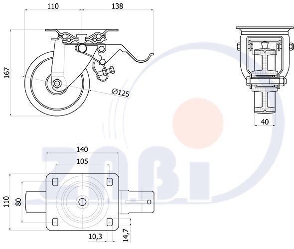 Plastové kolo 125 mm otočná vidlice s deskou