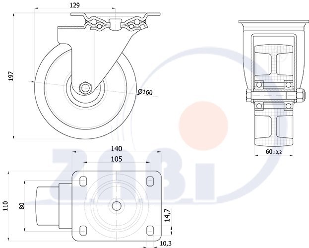 Polyamidové kolo 160 mm otočná vidlice