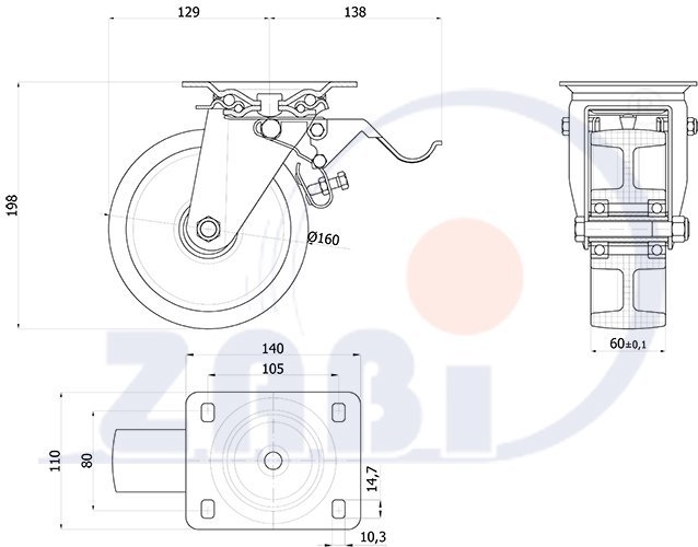 Polyamidové kolo 160 mm otočná vidlice