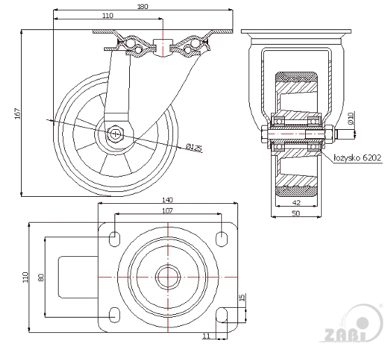 Polyuretanové kolo 125 mm otočná vidlice