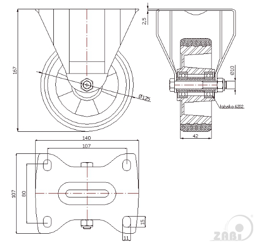 Polyuretanové kolo 125 mm pevná vidlice