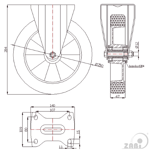 Polyuretanové kolo 250 mm pevná vidlice