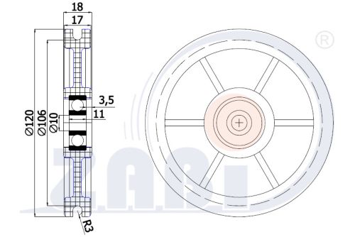 Kladka plastová profilovaná 120mm s ložiskem