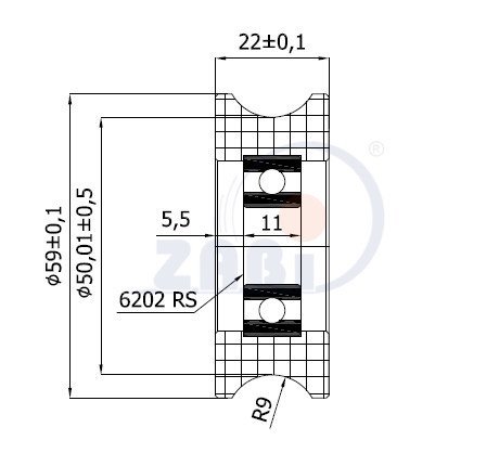 Kladka plastová profilovaná s ložiskem 59mm