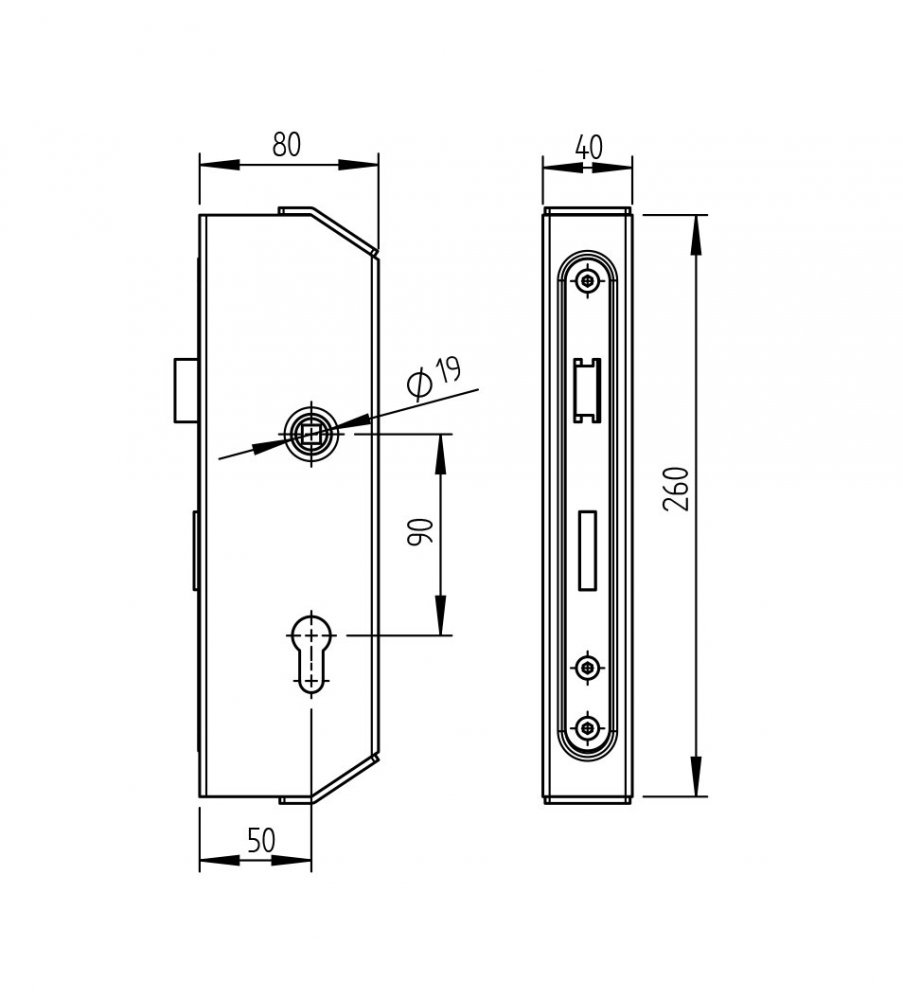 Krabice se zámkem profil 80x40 mm ZABI